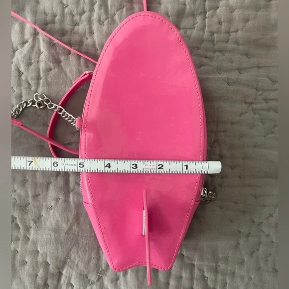 Betsey Johnson Surfs Up Pink Surfboard Crossbody Bag Zippered Silver Tropical - Picture 9 of 9